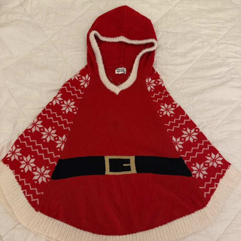Red Hooded Santa Poncho. Used. Small. Christmas. Ugly Sweater